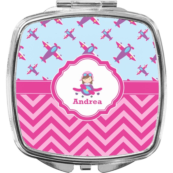Custom Airplane Theme - for Girls Compact Makeup Mirror (Personalized)