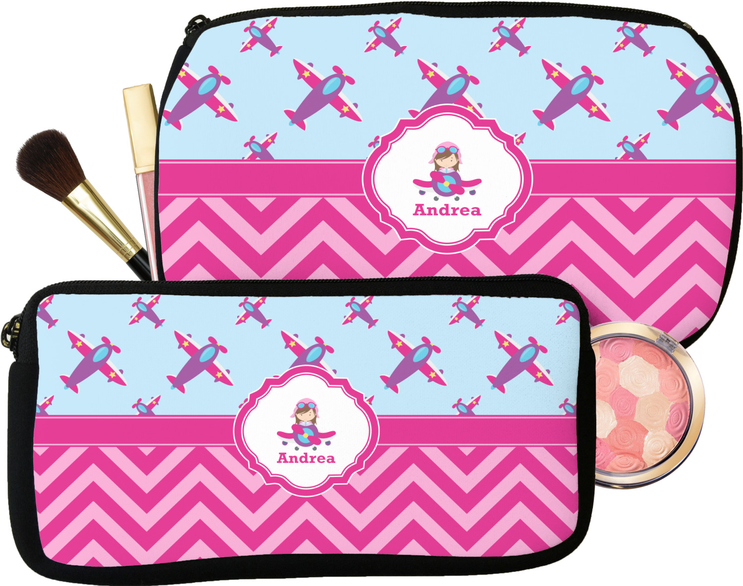 Custom Airplane Theme for Girls Makeup / Cosmetic Bag (Personalized