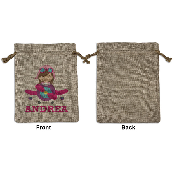Airplane Theme - for Girls Medium Burlap Gift Bag - Front Approval