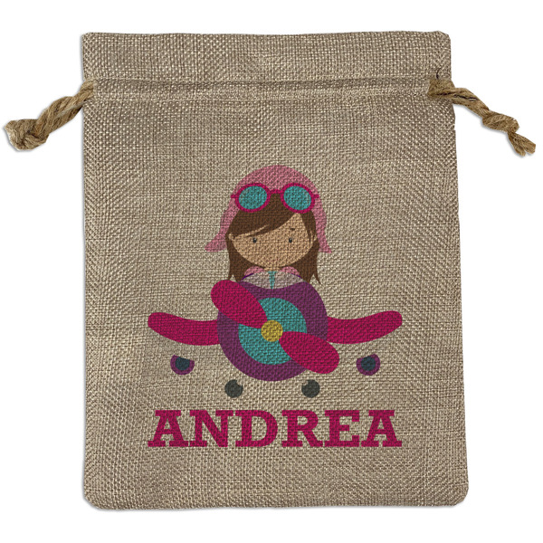 Custom Airplane Theme - for Girls Burlap Gift Bag