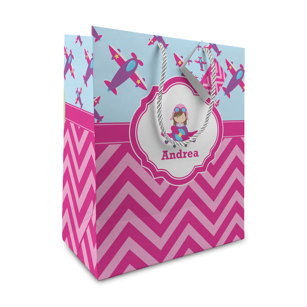 Custom Airplane Theme - for Girls Medium Gift Bag (Personalized)