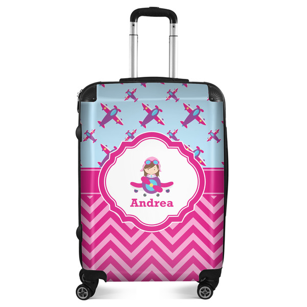 Custom Airplane Theme - for Girls Suitcase - 24" Medium - Checked (Personalized)