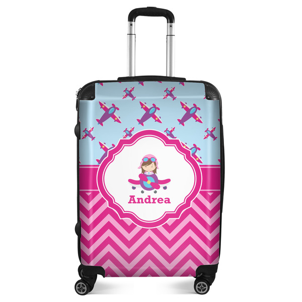 Custom Airplane Theme - for Girls Suitcase - 24" Medium - Checked (Personalized)