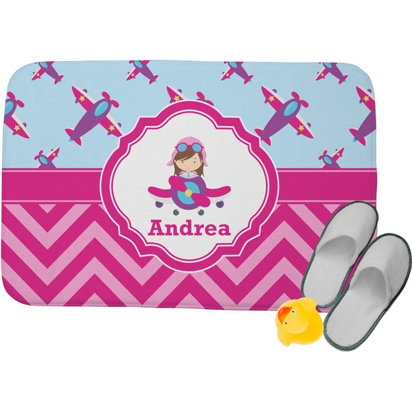 Custom Airplane Theme - for Girls Memory Foam Bath Mat (Personalized)
