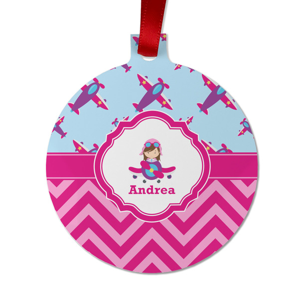 Custom Airplane Theme - for Girls Metal Ball Ornament - Double Sided w/ Name or Text