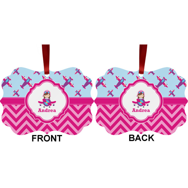 Airplane Theme - for Girls Metal Benilux Ornament - Front and Back (APPROVAL)