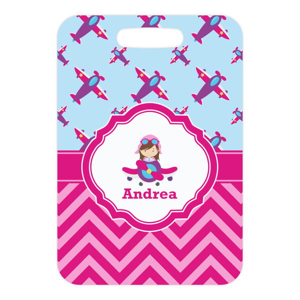 Airplane Theme - for Girls Metal Luggage Tag - Front Without Strap