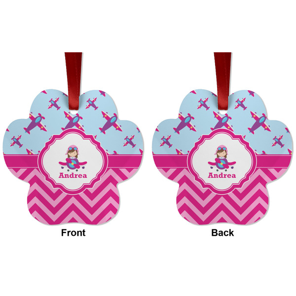 Airplane Theme - for Girls Metal Paw Ornament - Front and Back