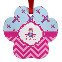 Airplane Theme - for Girls Metal Paw Ornament - Double Sided w/ Name or Text