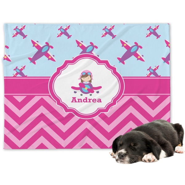 Custom Airplane Theme - for Girls Dog Blanket - Large (Personalized)