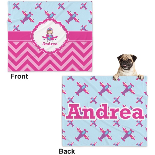 Airplane Theme - for Girls Microfleece Dog Blanket - Large- Front & Back