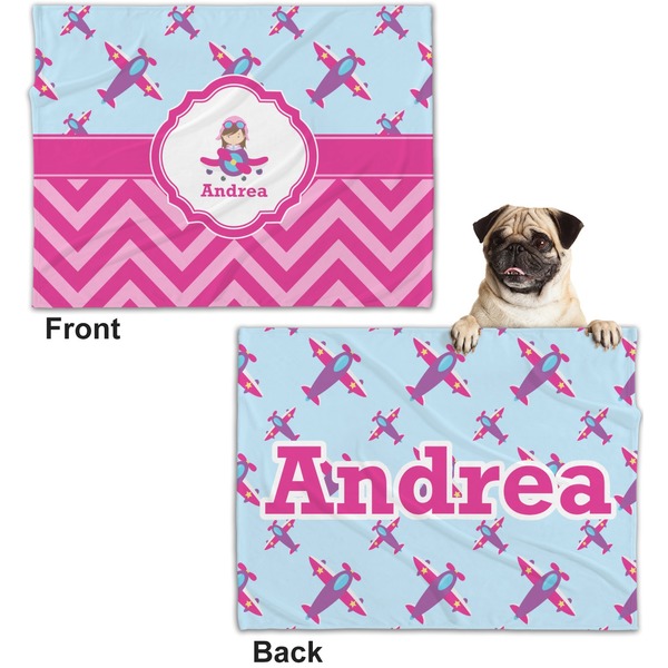 Airplane Theme - for Girls Microfleece Dog Blanket - Regular - Front & Back