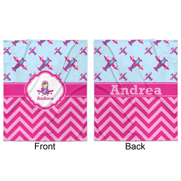 Airplane Theme - for Girls Minky Blanket - 50"x60" - Double Sided - Front & Back