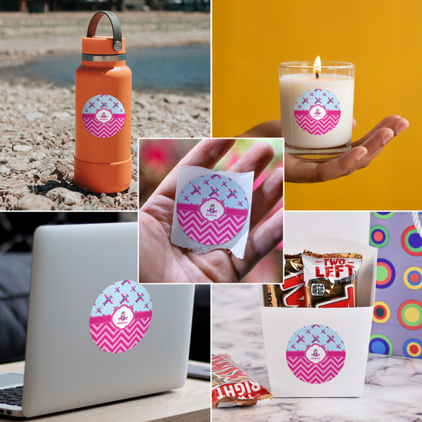 Airplane Theme - for Girls Multipurpose Round Labels - In Context