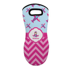 Airplane Theme - for Girls Neoprene Oven Mitt w/ Name or Text