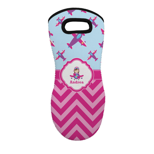 Custom Airplane Theme - for Girls Neoprene Oven Mitt w/ Name or Text