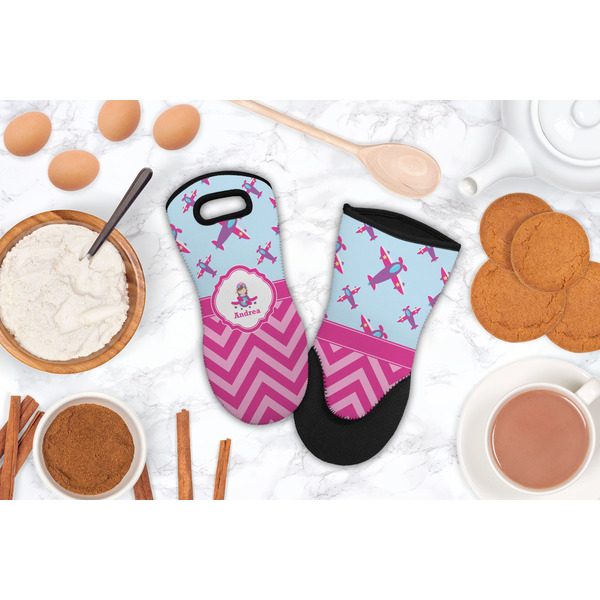 Airplane Theme - for Girls Neoprene Oven Mitt - Lifestyle Image