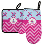 Airplane Theme - for Girls Left Oven Mitt & Pot Holder Set w/ Name or Text