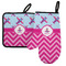 Airplane Theme - for Girls Left Oven Mitt & Pot Holder Set w/ Name or Text