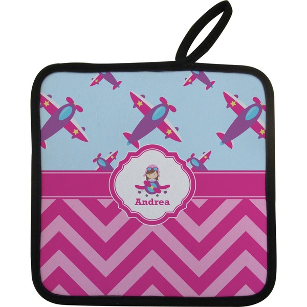 Custom Airplane Theme - for Girls Pot Holder w/ Name or Text