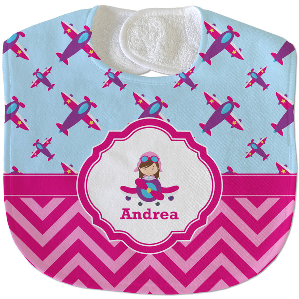 Airplane Theme - for Girls New Baby Bib - Closed and Folded