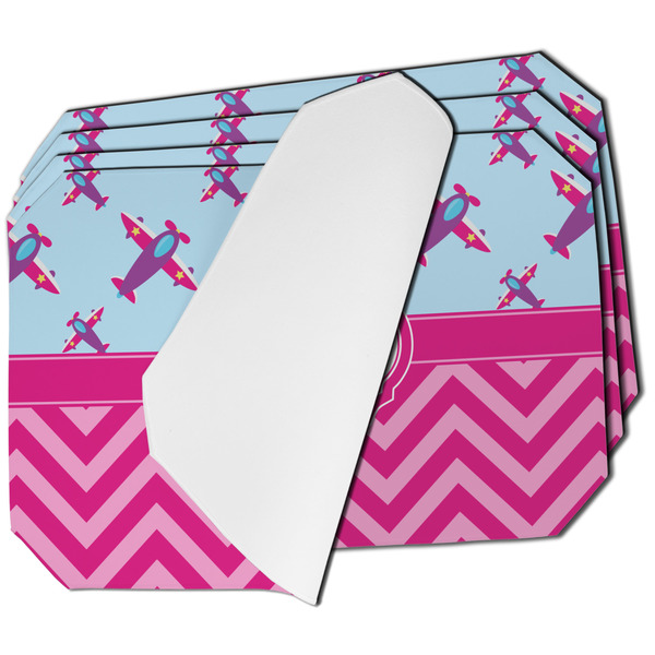 Custom Airplane Theme - for Girls Dining Table Mat - Octagon - Set of 4 (Single-Sided) w/ Name or Text