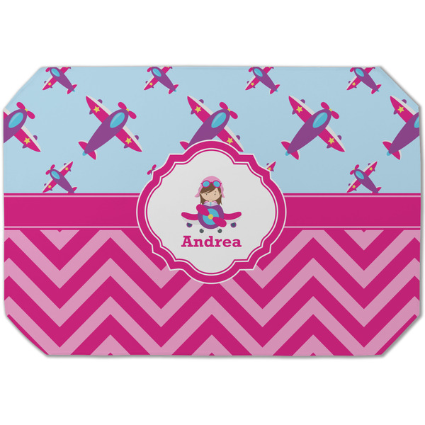 Custom Airplane Theme - for Girls Dining Table Mat - Octagon (Single-Sided) w/ Name or Text