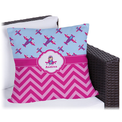 Airplane Theme - for Girls Outdoor Pillow (Personalized)