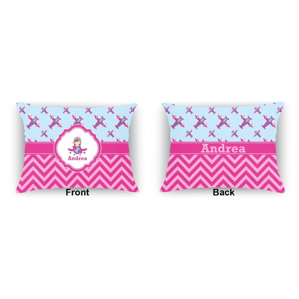Airplane Theme - for Girls  Outdoor Rectangular Throw Pillow (Front and Back)