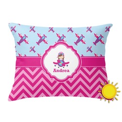 Airplane Theme - for Girls Outdoor Throw Pillow (Rectangular) (Personalized)