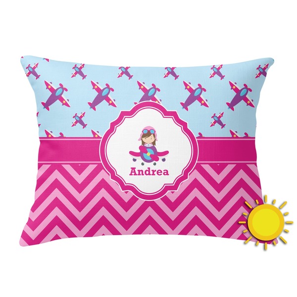 Custom Airplane Theme - for Girls Outdoor Throw Pillow (Rectangular) (Personalized)