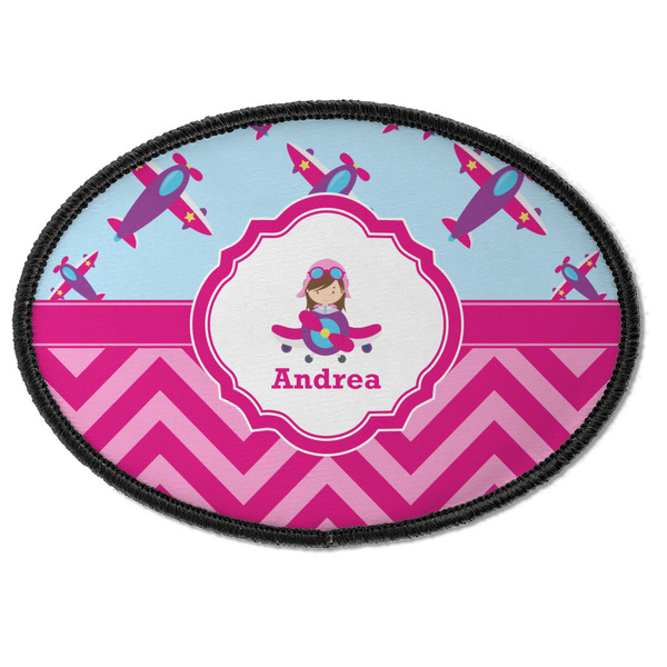 Custom Airplane Theme - for Girls Iron On Oval Patch w/ Name or Text