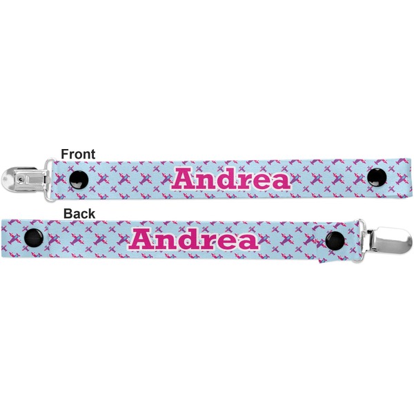 Airplane Theme - for Girls Pacifier Clip - Front and Back