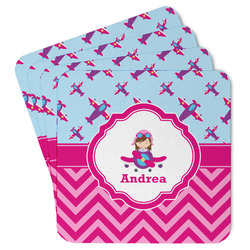 Airplane Theme - for Girls Paper Coasters (Personalized)