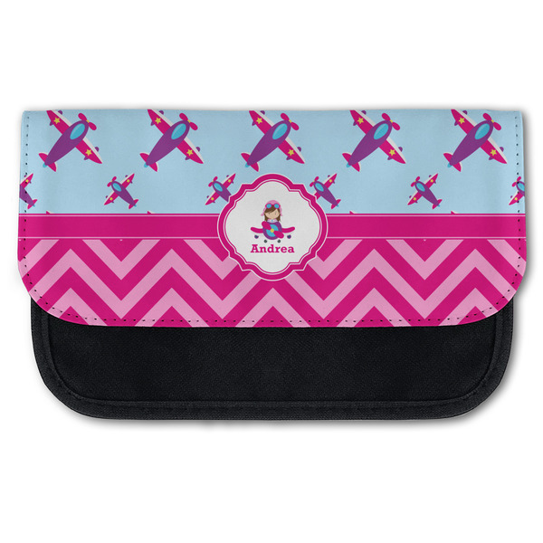 Custom Airplane Theme - for Girls Canvas Pencil Case w/ Name or Text