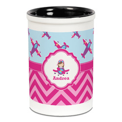 Airplane Theme - for Girls Ceramic Pencil Holders - Black