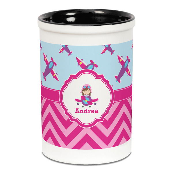 Airplane Theme - for Girls Pencil Holder - Black