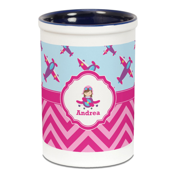 Airplane Theme - for Girls Pencil Holder - Blue