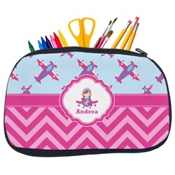 Airplane Theme - for Girls Neoprene Pencil Case - Medium w/ Name or Text