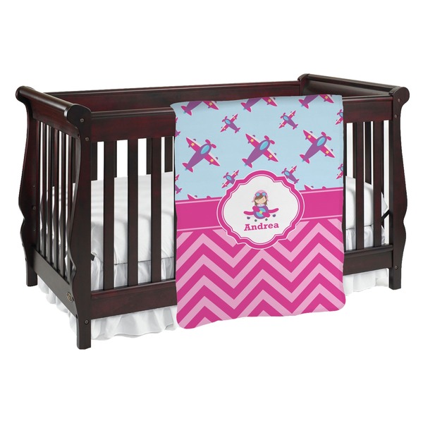 Custom Airplane Theme - for Girls Baby Blanket (Personalized)