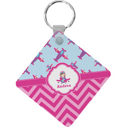 Airplane Theme - for Girls Diamond Plastic Keychain w/ Name or Text