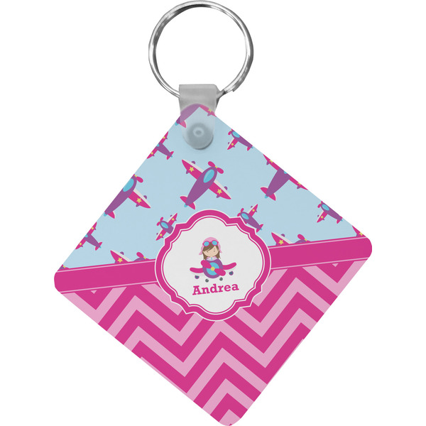 Custom Airplane Theme - for Girls Diamond Plastic Keychain w/ Name or Text