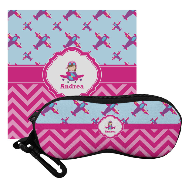 Custom Airplane Theme - for Girls Eyeglass Case & Cloth (Personalized)