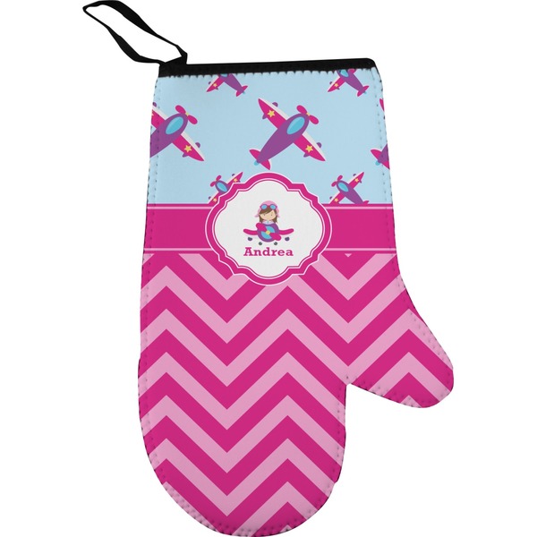 Custom Airplane Theme - for Girls Right Oven Mitt (Personalized)