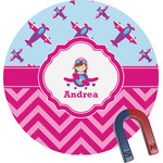Airplane Theme - for Girls Round Fridge Magnet (Personalized)