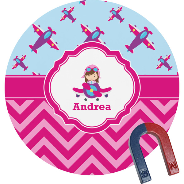 Custom Airplane Theme - for Girls Round Fridge Magnet (Personalized)