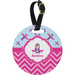 Airplane Theme - for Girls Plastic Luggage Tag - Round (Personalized)