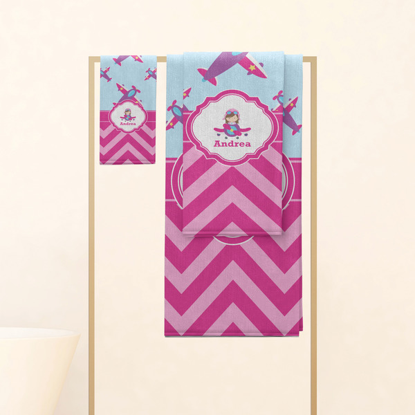 Airplane Theme - for Girls Personalized Towel Set