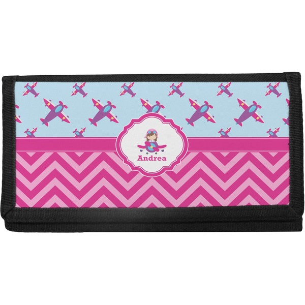 Custom Airplane Theme - for Girls Canvas Checkbook Cover (Personalized)