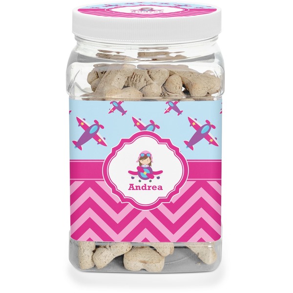 Custom Airplane Theme - for Girls Dog Treat Jar (Personalized)